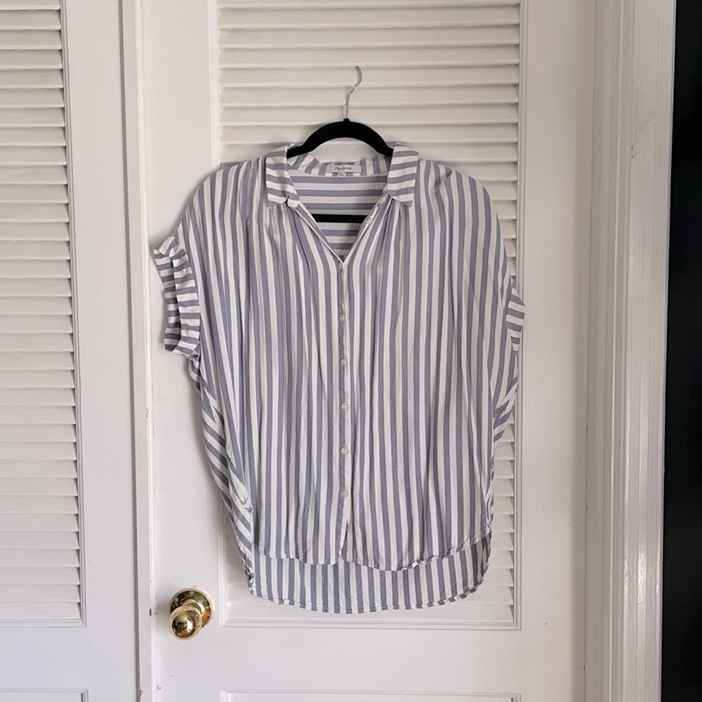Madewell blue and white striped button down top